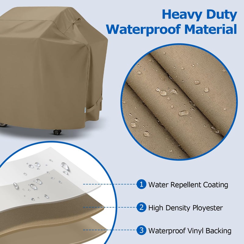 SunPatio Grill Cover 55 Inch for Outdoor Grill, Heavy Duty BBQ Cover with Waterproof Sealed Seam, FadeStop Material, All Weather Resistant Compatible for Weber CharBroil Nexgrill and More, Taupe - Image 5